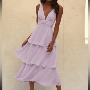 Lulu’s Celebration Time Lavender Sleeveless Tiered Maxi Dress